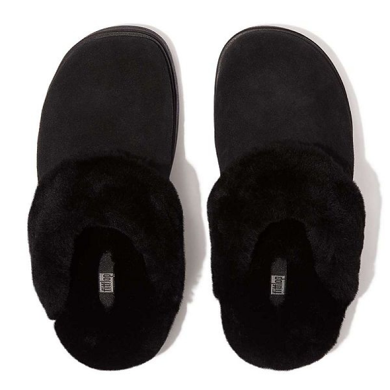 FitFlop Gen-Ff Shearling Collar Suede Women's Slippers Black | 590IZXKPD