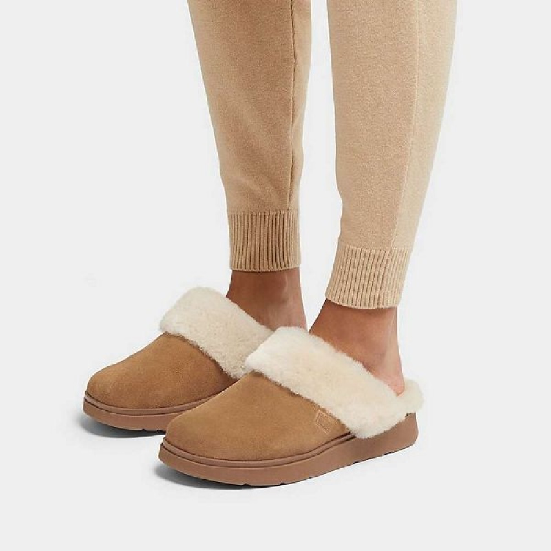 FitFlop Gen-Ff Shearling Collar Suede Women's Slippers Brown | 148UHTCXR