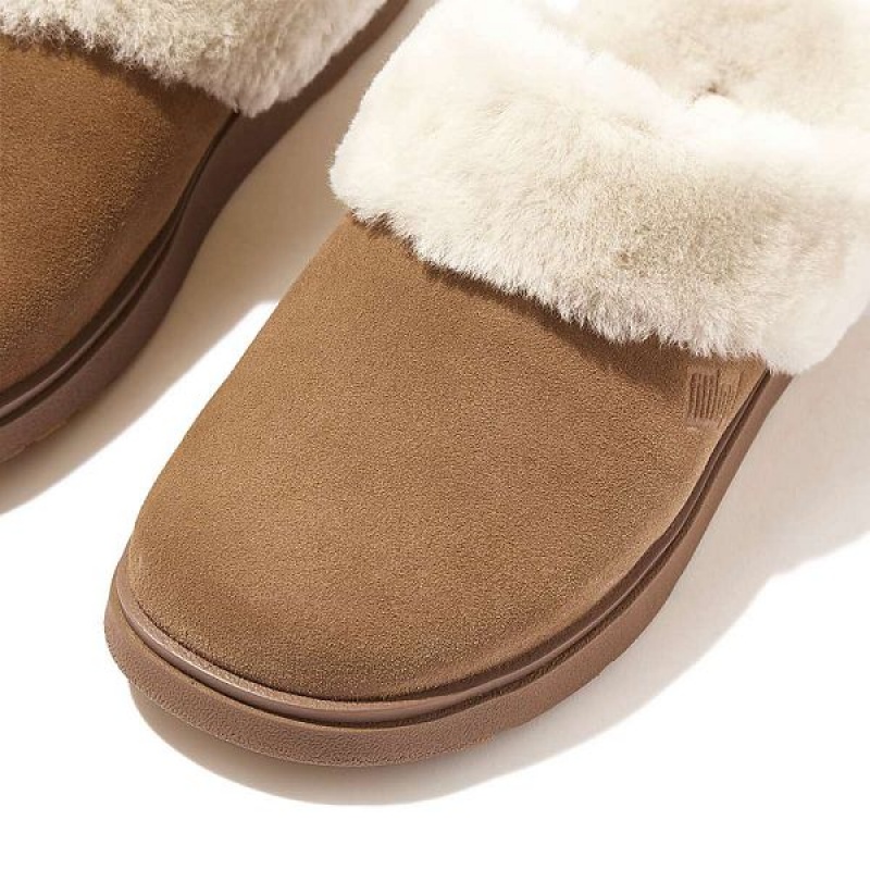 FitFlop Gen-Ff Shearling Collar Suede Women's Slippers Brown | 148UHTCXR