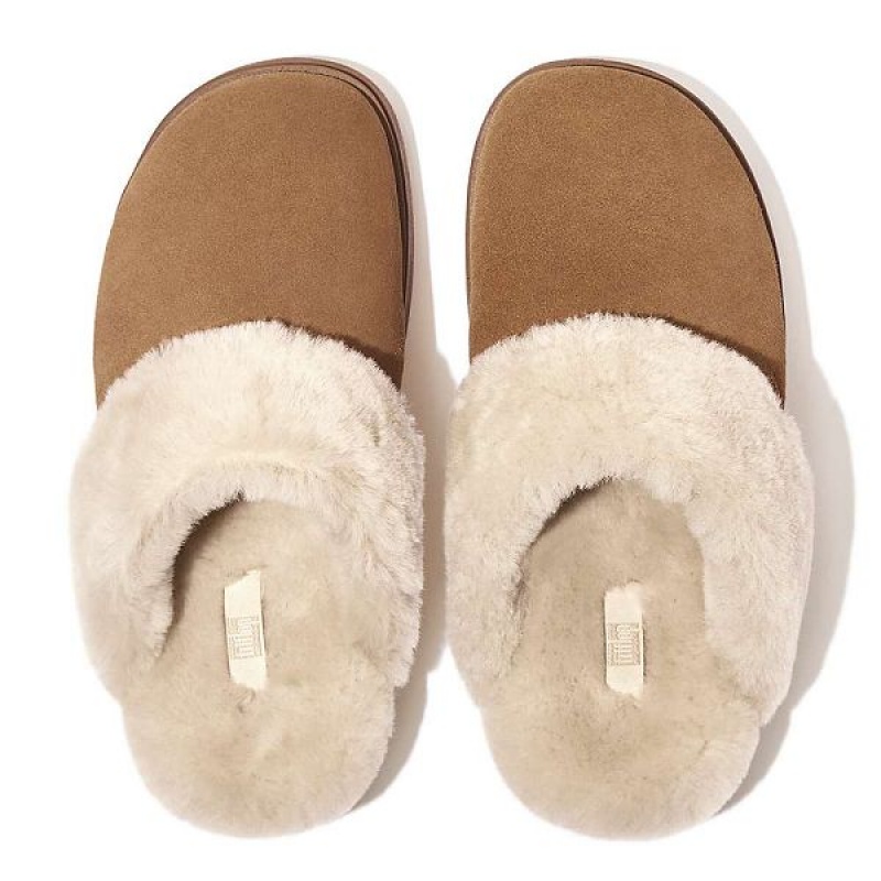 FitFlop Gen-Ff Shearling Collar Suede Women's Slippers Brown | 148UHTCXR