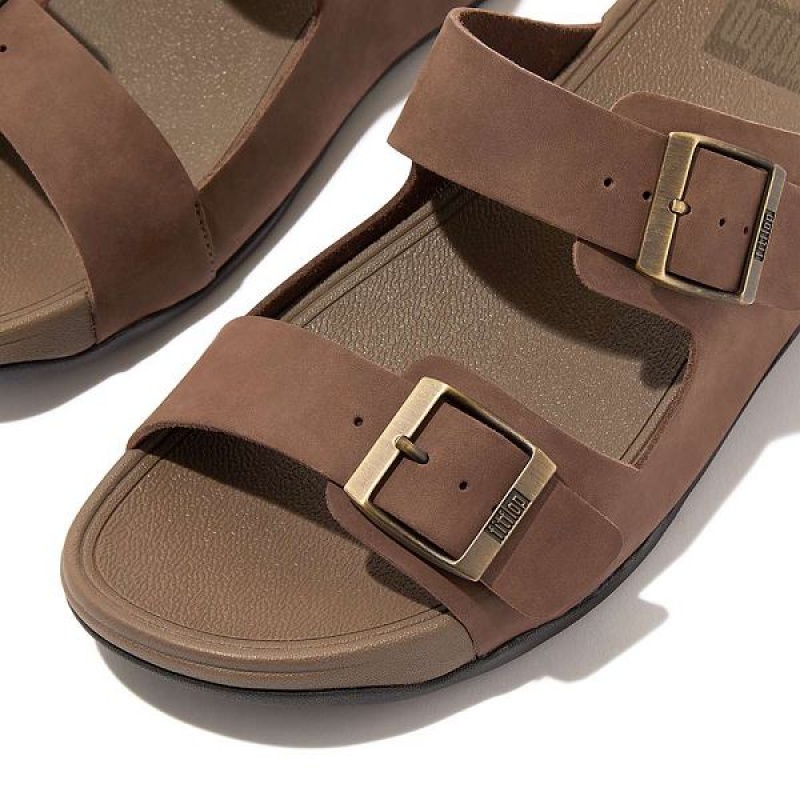 FitFlop Gogh-Moc Buckle Nubuck Men's Slides Brown | 812ZONMBG