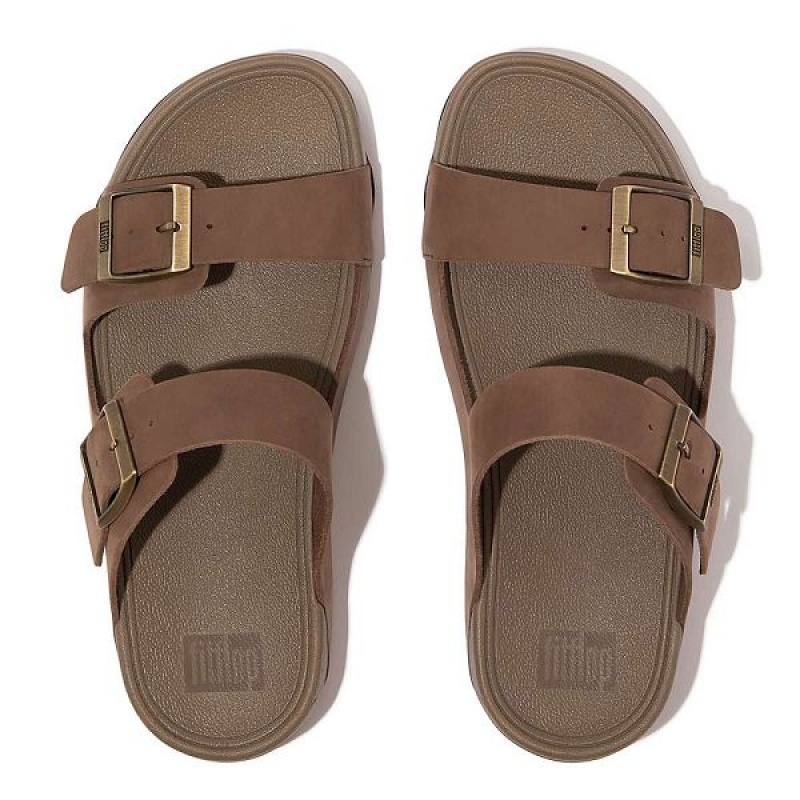 FitFlop Gogh-Moc Buckle Nubuck Men's Slides Brown | 812ZONMBG