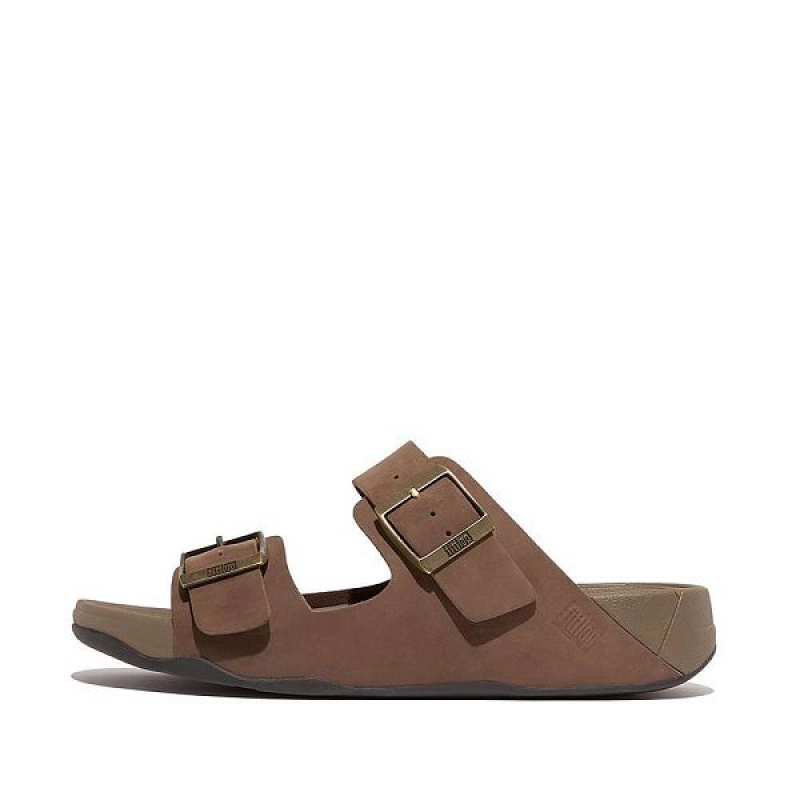 FitFlop Gogh-Moc Buckle Nubuck Men\'s Slides Brown | 812ZONMBG