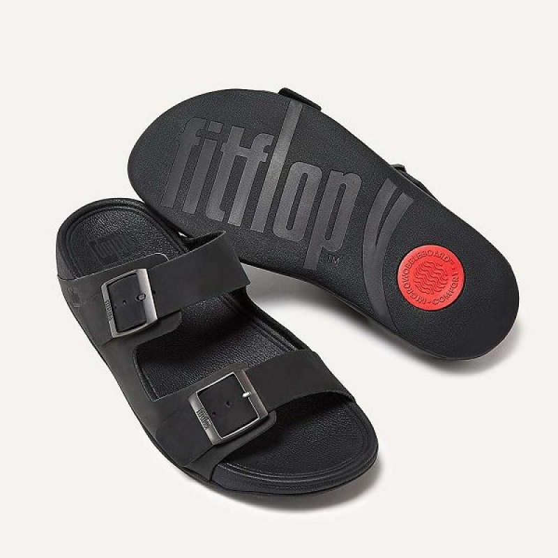 FitFlop Gogh-Moc Buckle Nubuck Men's Slides Black | 387UGIZEC