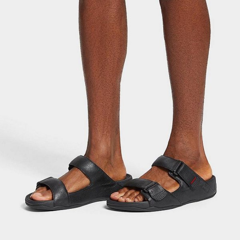 FitFlop Gogh Leather Men's Slides Black | 078GNSZUL