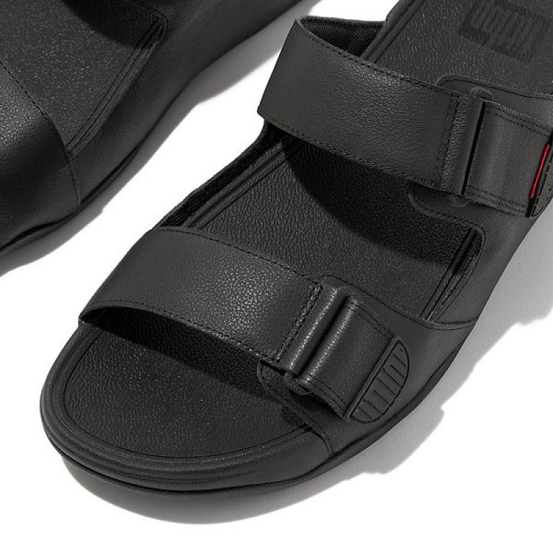 FitFlop Gogh Leather Men's Slides Black | 078GNSZUL