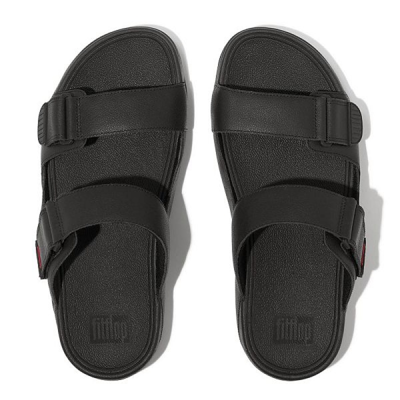 FitFlop Gogh Leather Men's Slides Black | 078GNSZUL