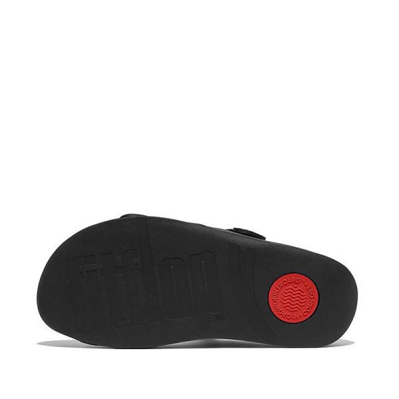 FitFlop Gogh Leather Men's Slides Black | 078GNSZUL