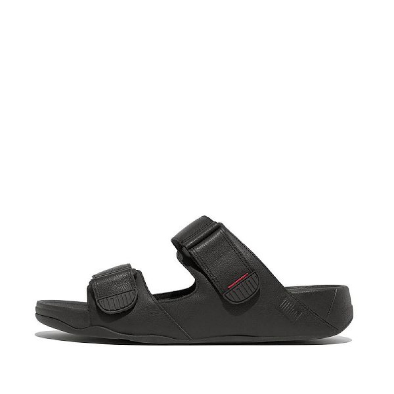 FitFlop Gogh Leather Men\'s Slides Black | 078GNSZUL