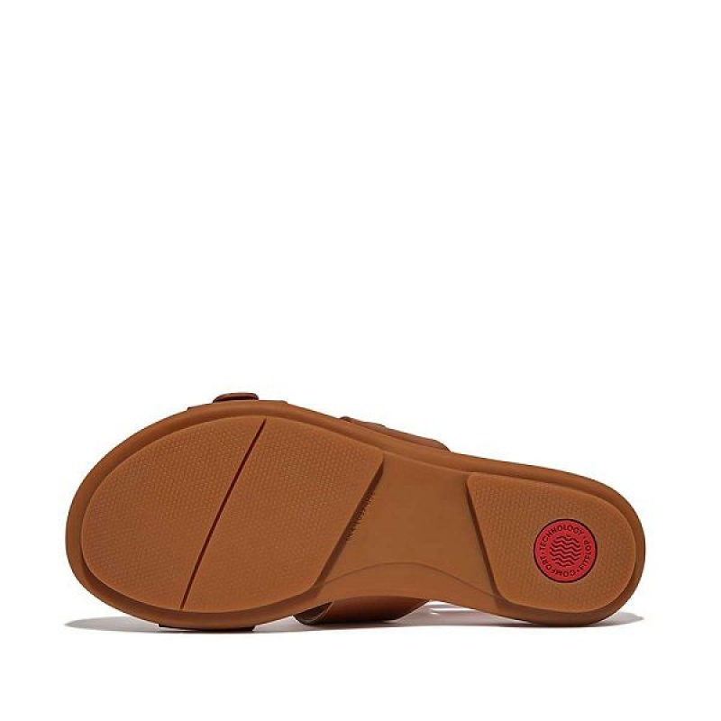 FitFlop Gracie Buckle Two Bar Leather Women's Slides Brown | 254YHDGOK