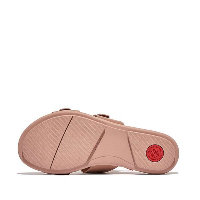 FitFlop Gracie Buckle Two Bar Leather Women's Slides Beige | 924ZIWTGB