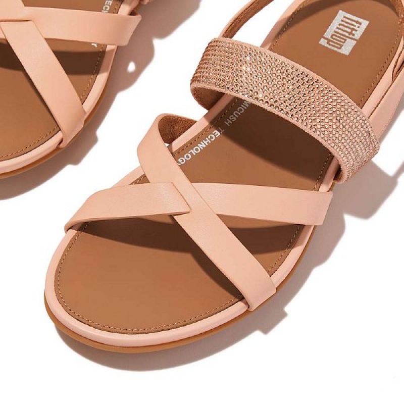 FitFlop Gracie Crystal Leather Strappy Back-Strap Women's Sandals Brown / Coral | 305MPYEAQ