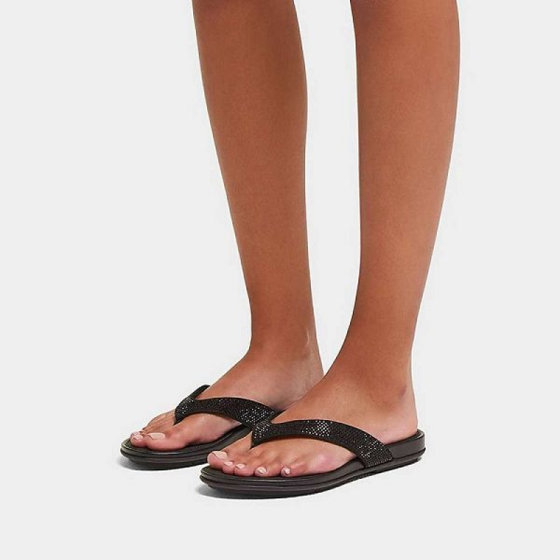 FitFlop Gracie Crystal Women's Flip Flops Black | 830KYXBZL