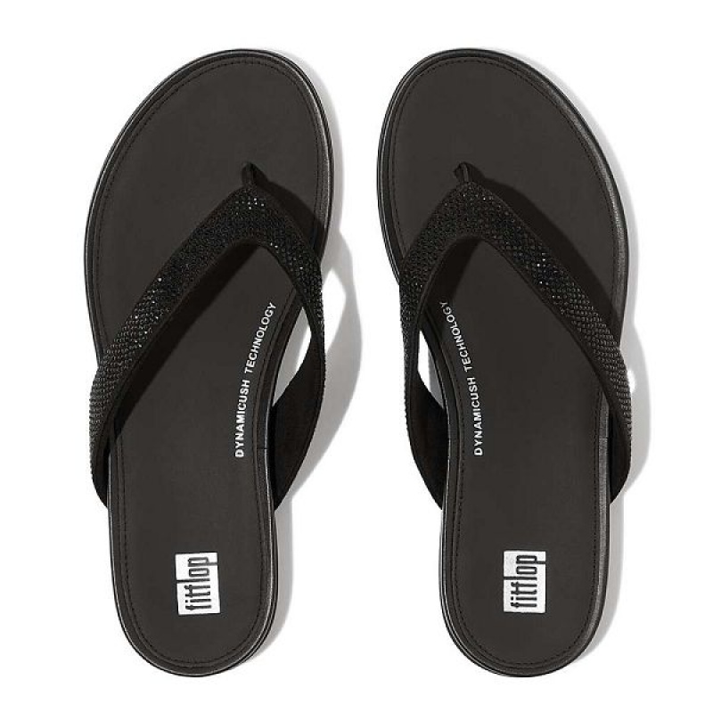 FitFlop Gracie Crystal Women's Flip Flops Black | 830KYXBZL