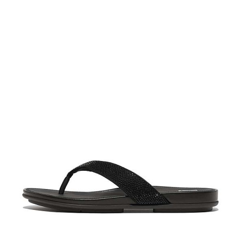 FitFlop Gracie Crystal Women\'s Flip Flops Black | 830KYXBZL