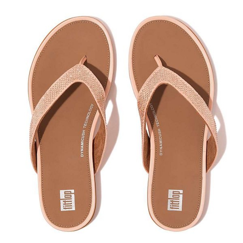 FitFlop Gracie Crystal Women's Flip Flops Brown / Beige | 142SDCFVL