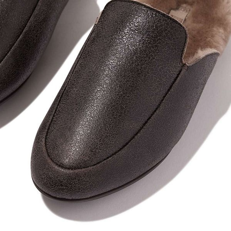 FitFlop Gracie Double Faced Shearling Leather Women's Mules Chocolate | 395MGOLEV