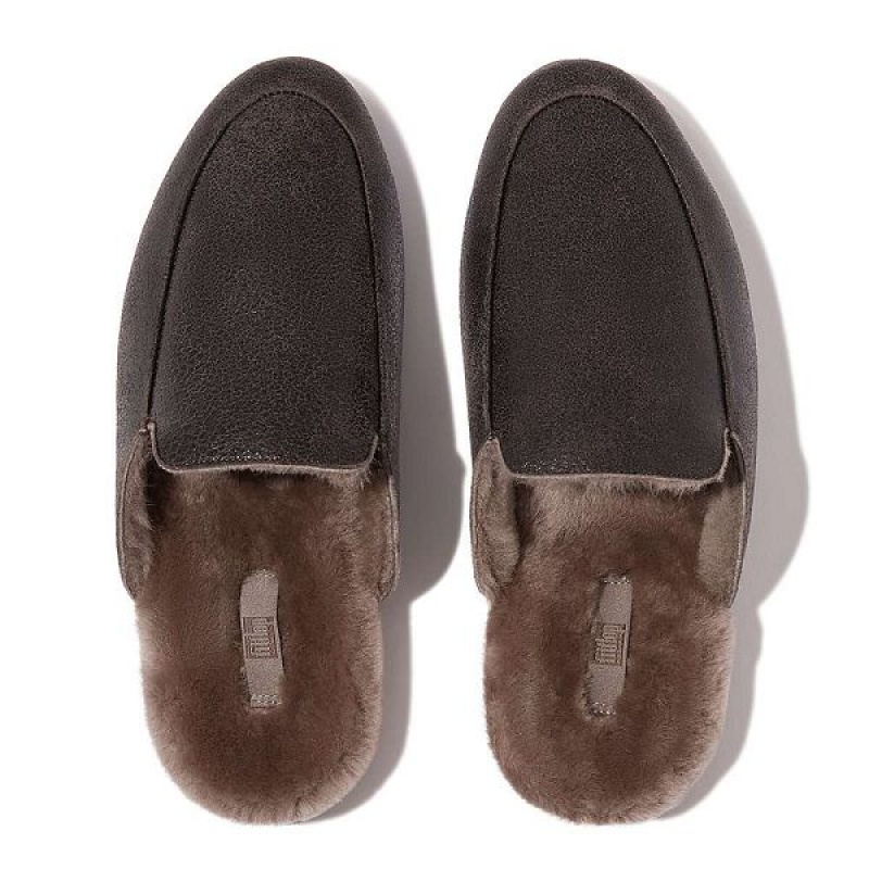 FitFlop Gracie Double Faced Shearling Leather Women's Mules Chocolate | 395MGOLEV