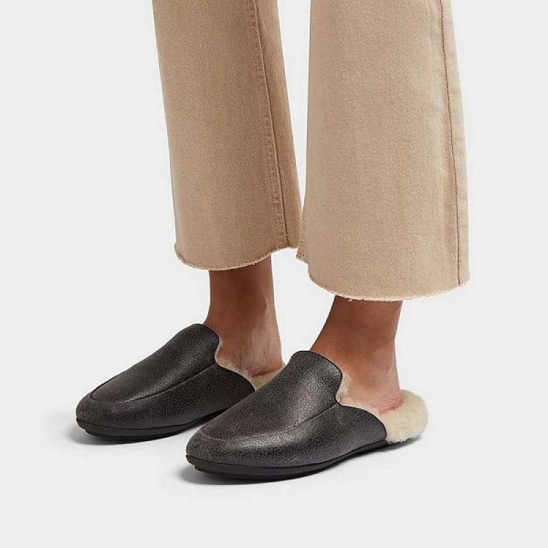 FitFlop Gracie Double Faced Shearling Leather Women's Mules Black | 714ZGXHLV