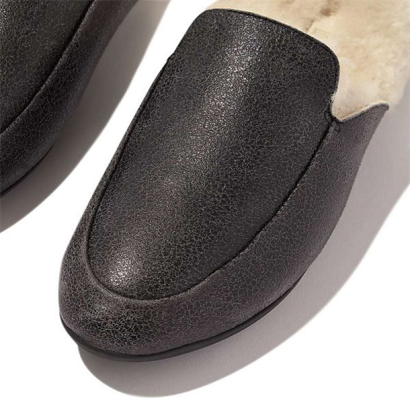 FitFlop Gracie Double Faced Shearling Leather Women's Mules Black | 714ZGXHLV