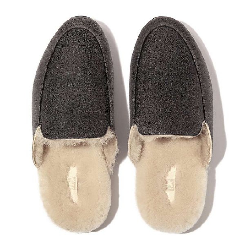 FitFlop Gracie Double Faced Shearling Leather Women's Mules Black | 714ZGXHLV