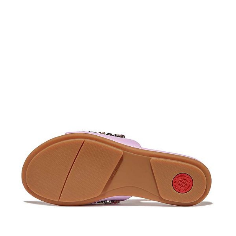 FitFlop Gracie Jewel Deluxe Leather Women's Slides Purple | 451GWCPQA