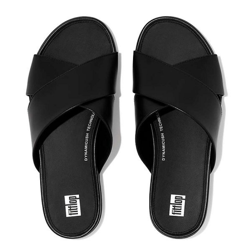 FitFlop Gracie Leather Cross Women's Slides Black | 860PNDVCX