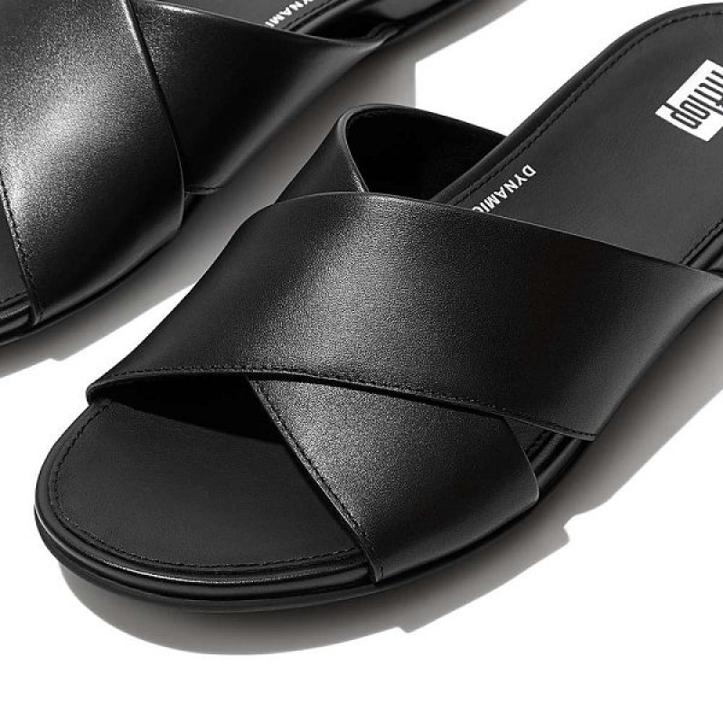 FitFlop Gracie Leather Cross Women's Slides Black | 860PNDVCX