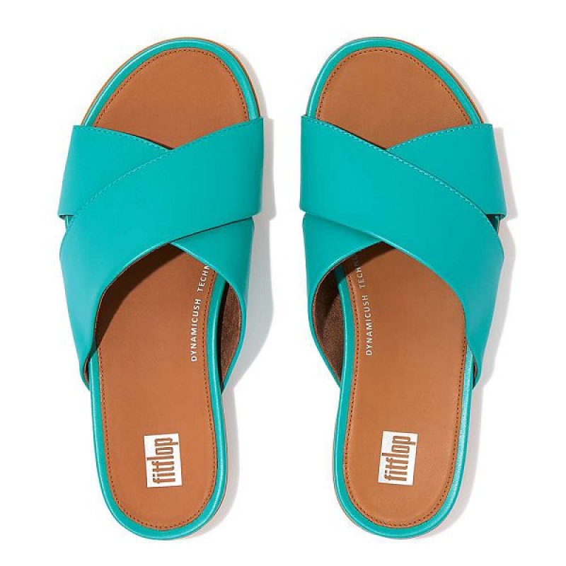 FitFlop Gracie Leather Cross Women's Slides Blue | 862OALZXD