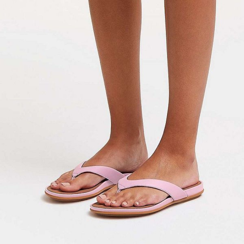 FitFlop Gracie Leather Women's Flip Flops Purple | 675EYCAQS