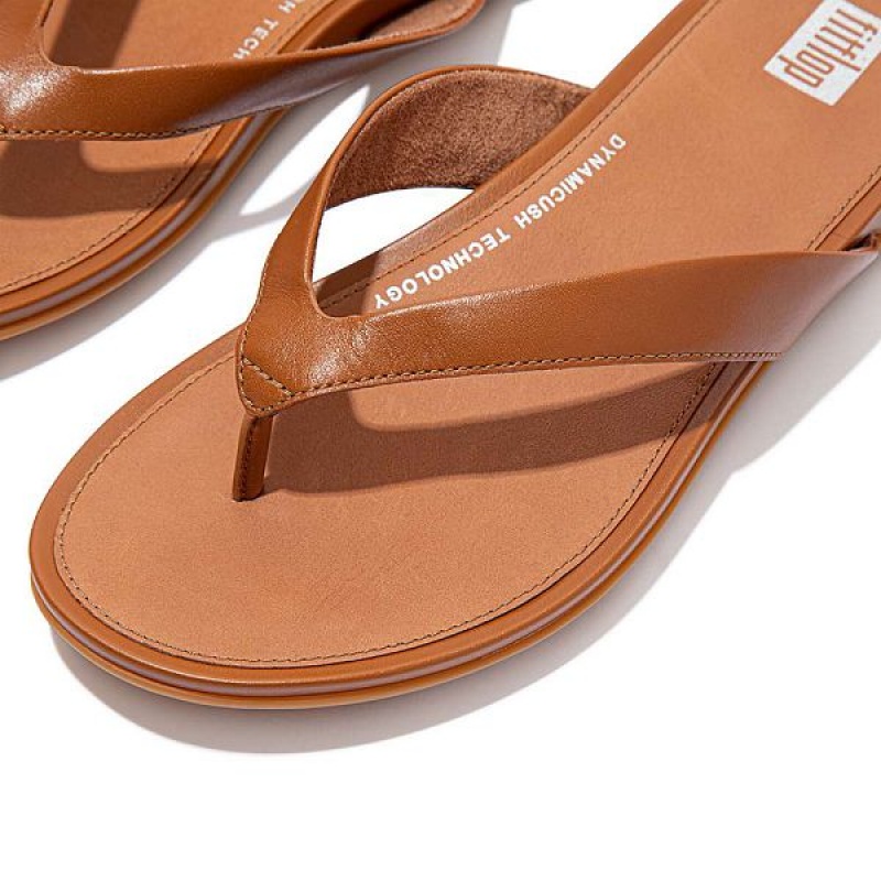 FitFlop Gracie Leather Women's Flip Flops Light Brown | 579KHLYZD