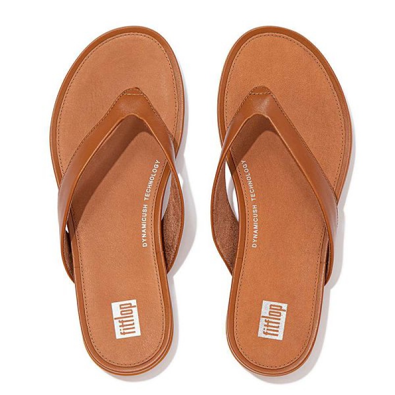 FitFlop Gracie Leather Women's Flip Flops Light Brown | 579KHLYZD