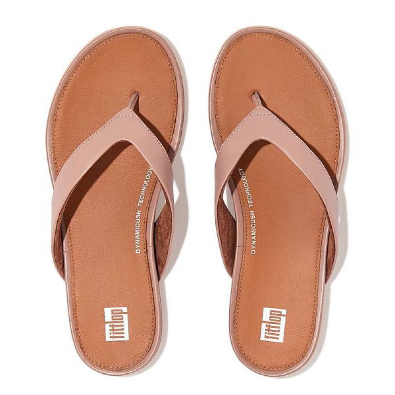 FitFlop Gracie Leather Women's Flip Flops Pink | 312DGTKNI