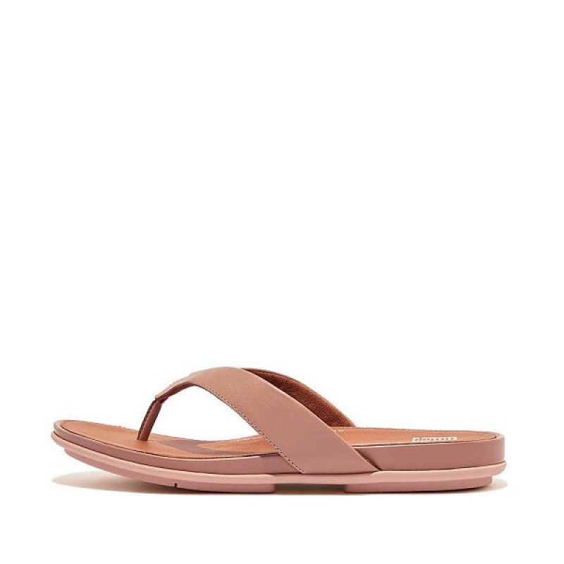 FitFlop Gracie Leather Women\'s Flip Flops Pink | 312DGTKNI