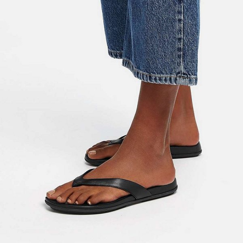 FitFlop Gracie Leather Women's Flip Flops Black | 731SLFURC