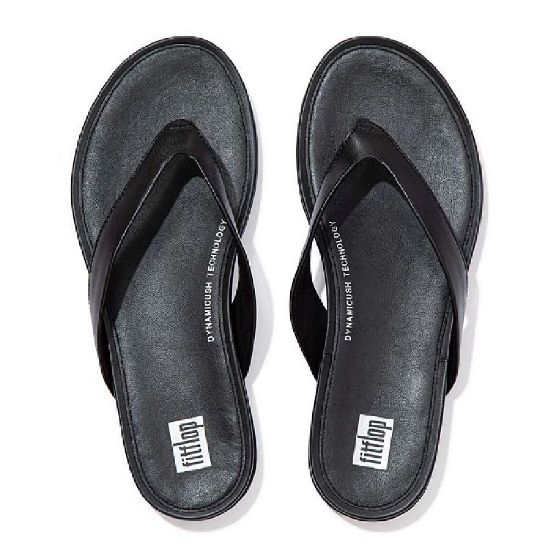 FitFlop Gracie Leather Women's Flip Flops Black | 731SLFURC