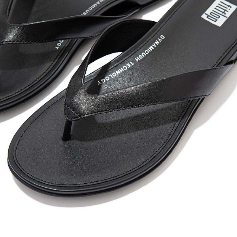 FitFlop Gracie Leather Women's Flip Flops Black | 731SLFURC