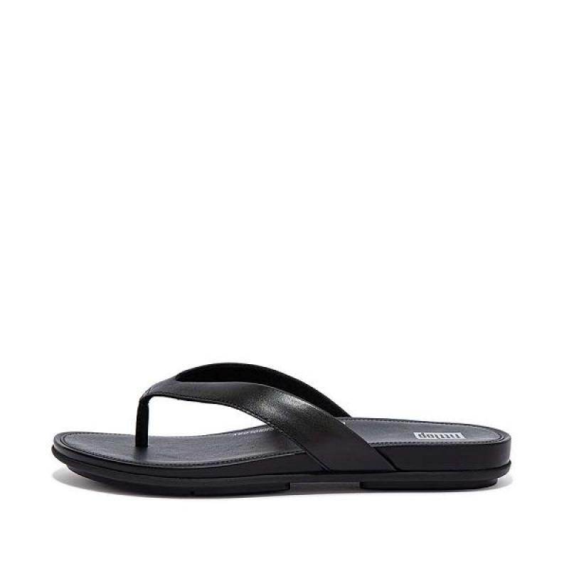 FitFlop Gracie Leather Women\'s Flip Flops Black | 731SLFURC