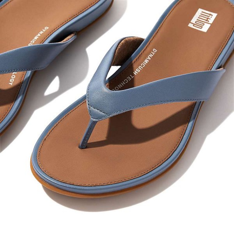 FitFlop Gracie Leather Women's Flip Flops Blue | 816HKXTRQ