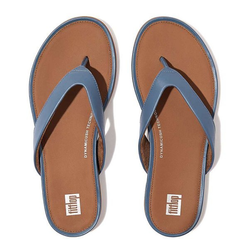 FitFlop Gracie Leather Women's Flip Flops Blue | 816HKXTRQ