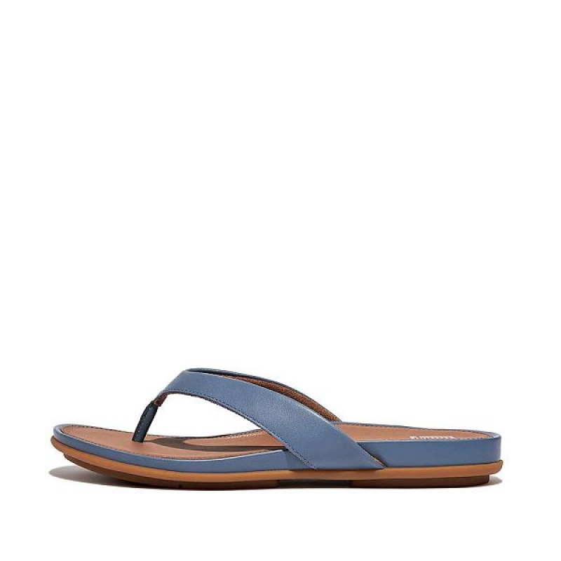 FitFlop Gracie Leather Women\'s Flip Flops Blue | 816HKXTRQ