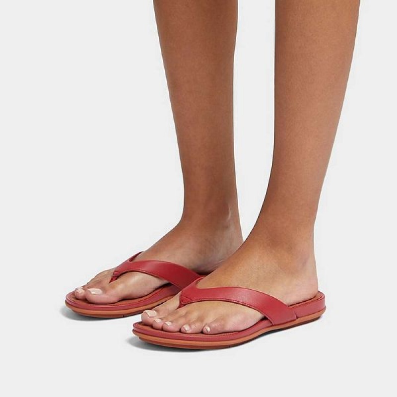 FitFlop Gracie Leather Women's Flip Flops Red | 249EVSRLP