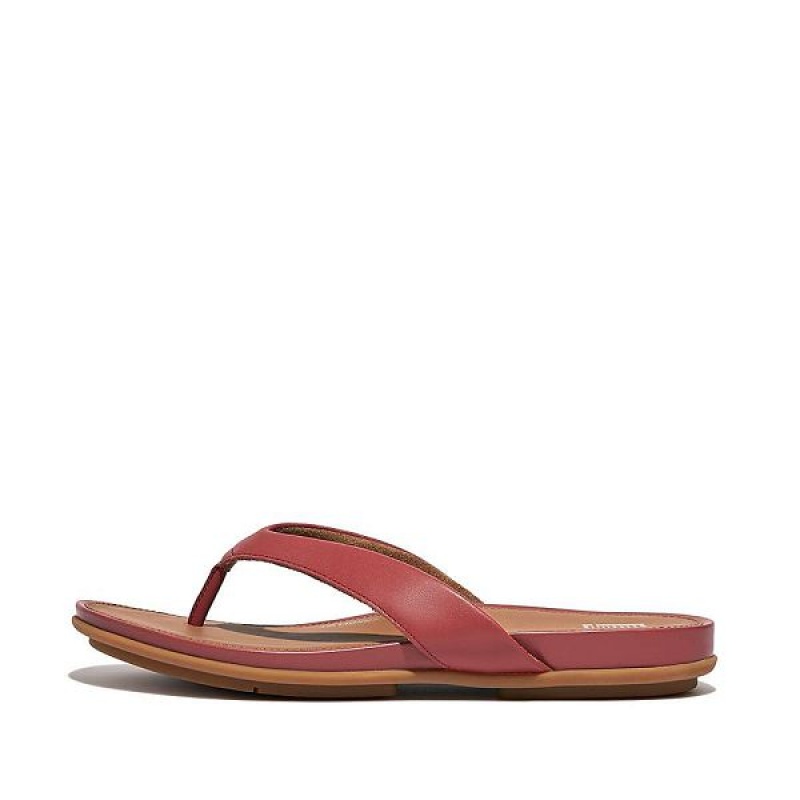 FitFlop Gracie Leather Women\'s Flip Flops Red | 249EVSRLP