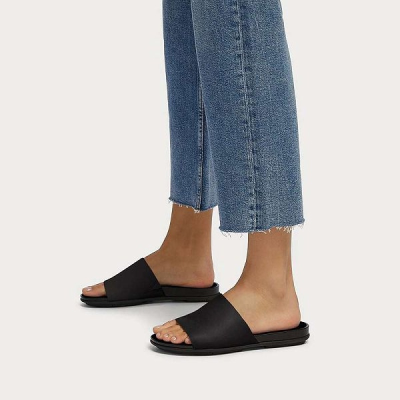 FitFlop Gracie Leather Women's Slides Black | 958ALYDHW