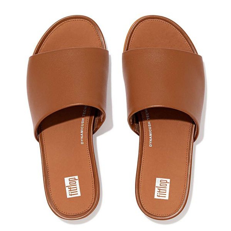 FitFlop Gracie Leather Women's Slides Light Brown | 453IMJQEL