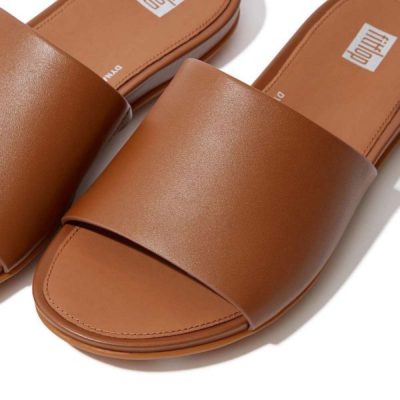 FitFlop Gracie Leather Women's Slides Light Brown | 453IMJQEL