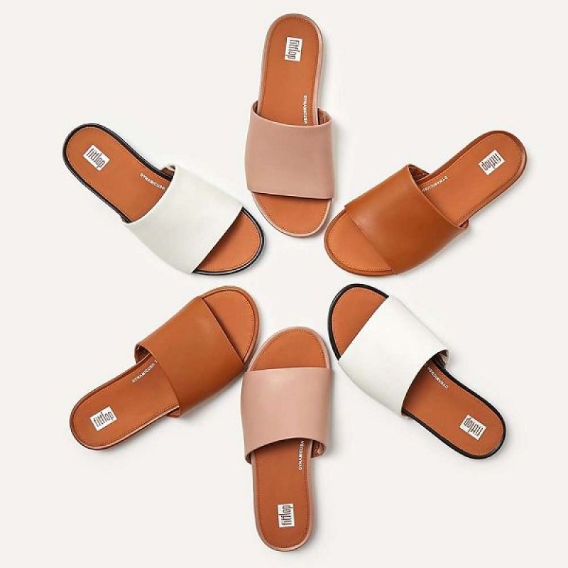 FitFlop Gracie Leather Women's Slides Light Brown | 453IMJQEL