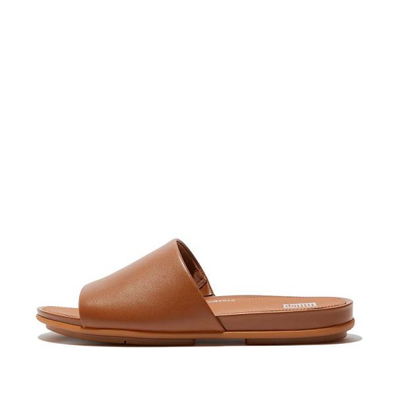 FitFlop Gracie Leather Women\'s Slides Light Brown | 453IMJQEL