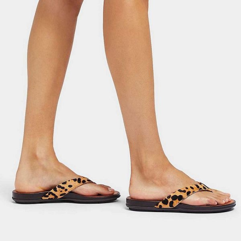 FitFlop Gracie Leopard Print Leather Women's Flip Flops Leopard | 208GYTDOC