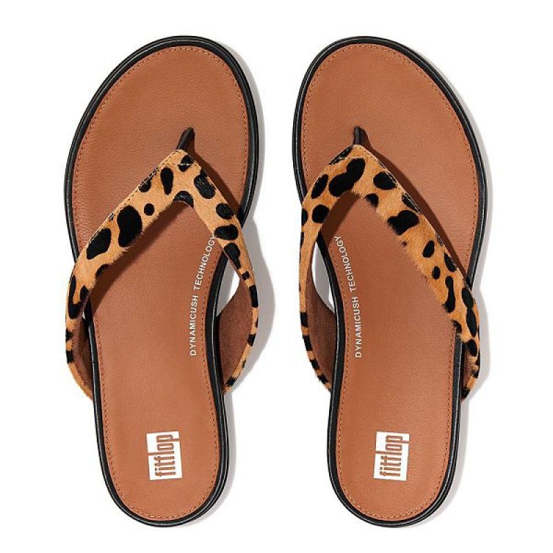 FitFlop Gracie Leopard Print Leather Women's Flip Flops Leopard | 208GYTDOC